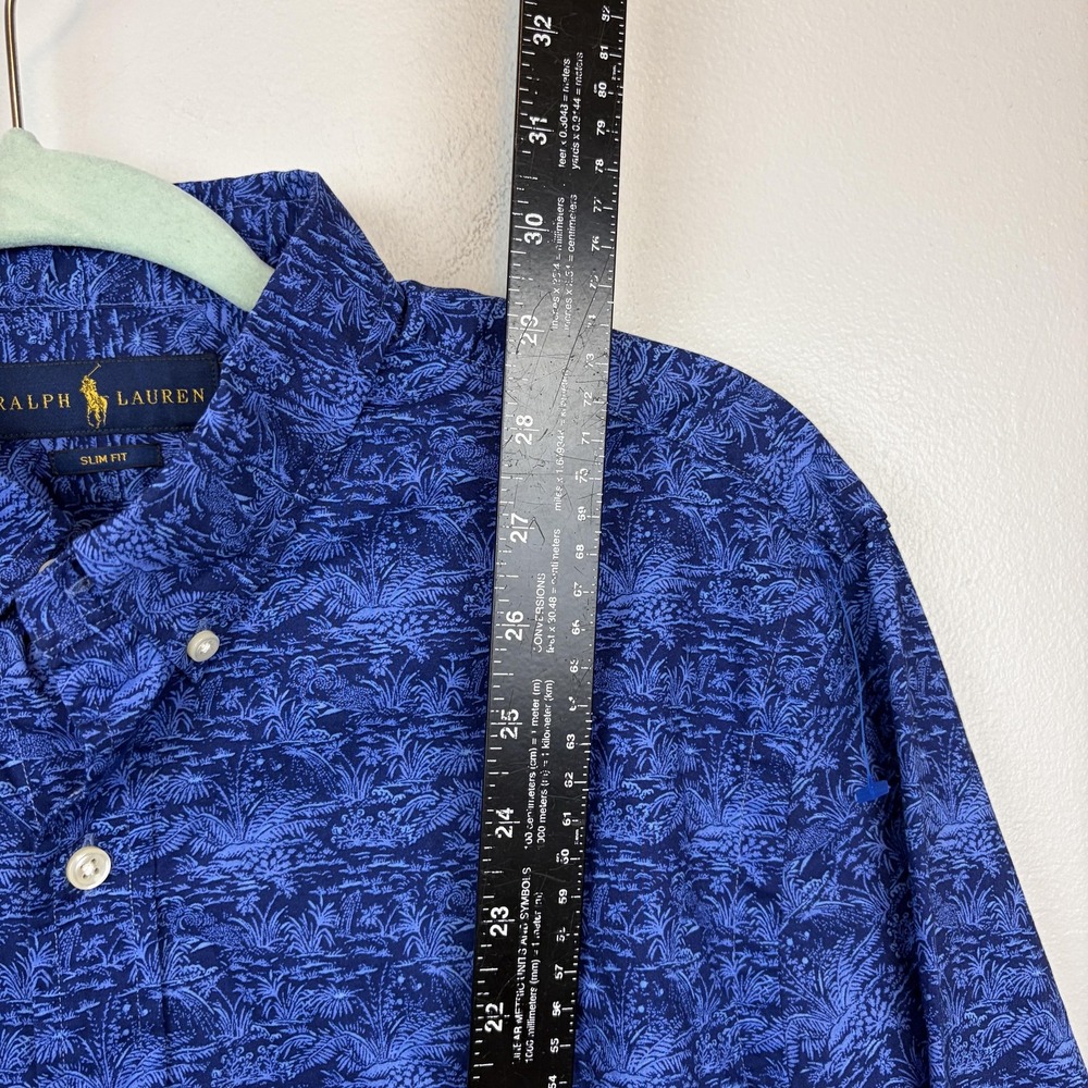 Ralph Lauren Shirt Mens Medium Blue Slim Fit Button Down Tropical Print Casual - Picture 7 of 9